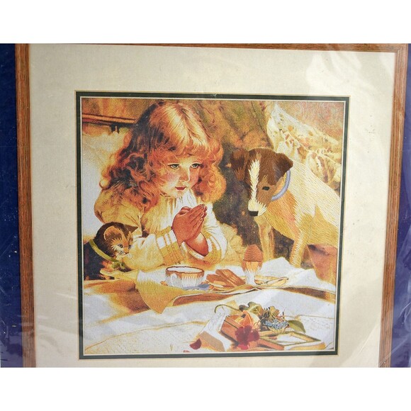 Simplicity Stitchery Suspense Praying Girl Dog Kitten Crewel Embroidery Kit - Picture 1 of 4